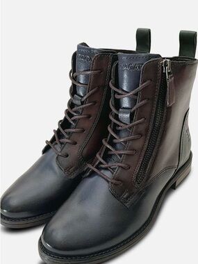 Bugatti Black and Dark Brown Lace-Up Side-Zip Ankle Boots